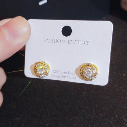 18k gold 18 k Woman Stud Earrings Unusual Earings Trend Piercing Small Crystal Vintage Ear Cuffs For Party Women's Jewelry
