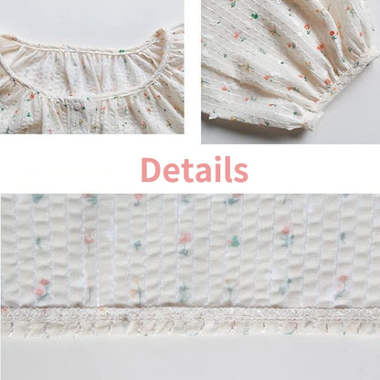 Women Blouses Floral Single Breasted O-neck Chiffon Patchwork Sweet Tender Elegant Lantern Sleeve Ulzzang Fairy Retro Shirts New