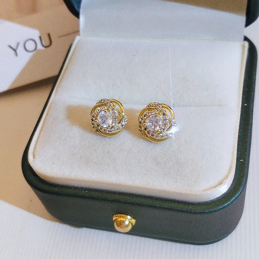 18k gold 18 k Woman Stud Earrings Unusual Earings Trend Piercing Small Crystal Vintage Ear Cuffs For Party Women's Jewelry