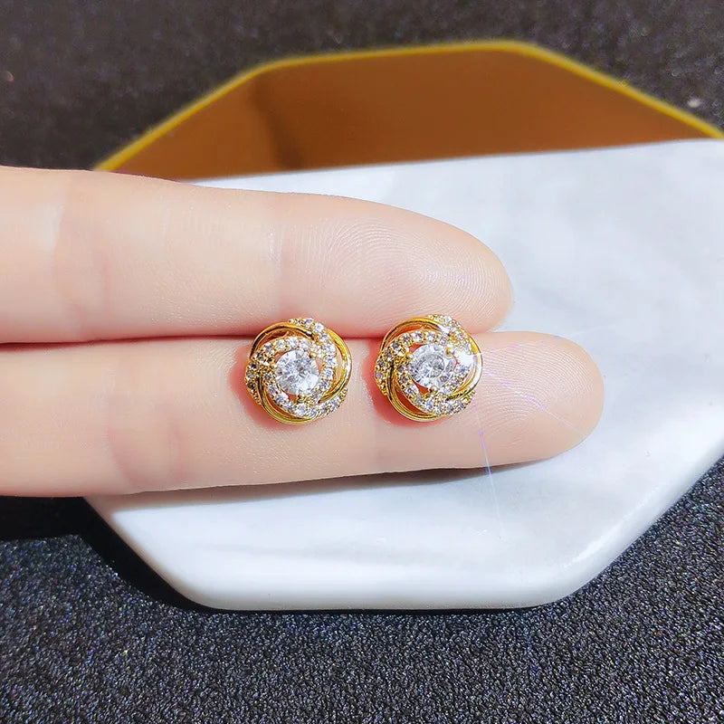 18k gold 18 k Woman Stud Earrings Unusual Earings Trend Piercing Small Crystal Vintage Ear Cuffs For Party Women's Jewelry