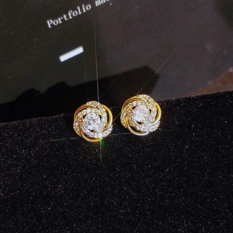 18k gold 18 k Woman Stud Earrings Unusual Earings Trend Piercing Small Crystal Vintage Ear Cuffs For Party Women's Jewelry