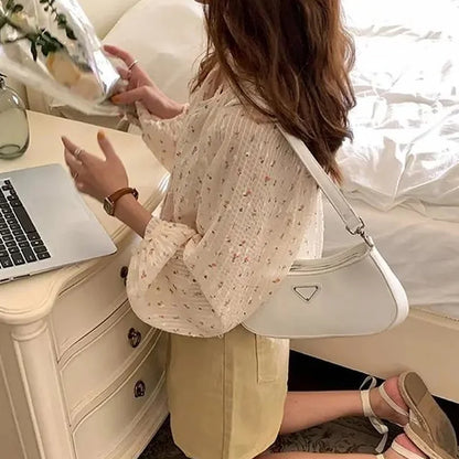 Women Blouses Floral Single Breasted O-neck Chiffon Patchwork Sweet Tender Elegant Lantern Sleeve Ulzzang Fairy Retro Shirts New