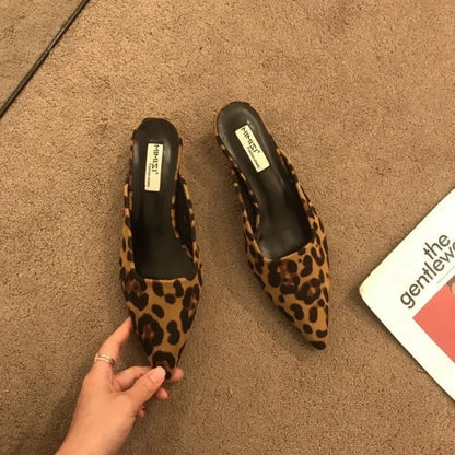 Flat Leopard Print Casual Pointed Toe Mules