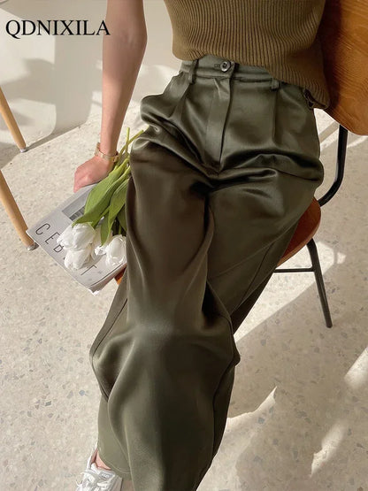 Ice silk Satin Women's Wide Leg, High Waist Pants