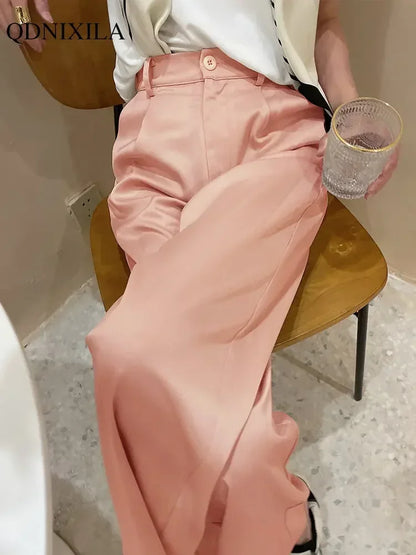 Ice silk Satin Women's Wide Leg, High Waist Pants