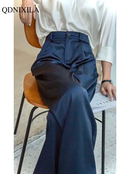 Ice silk Satin Women's Wide Leg, High Waist Pants