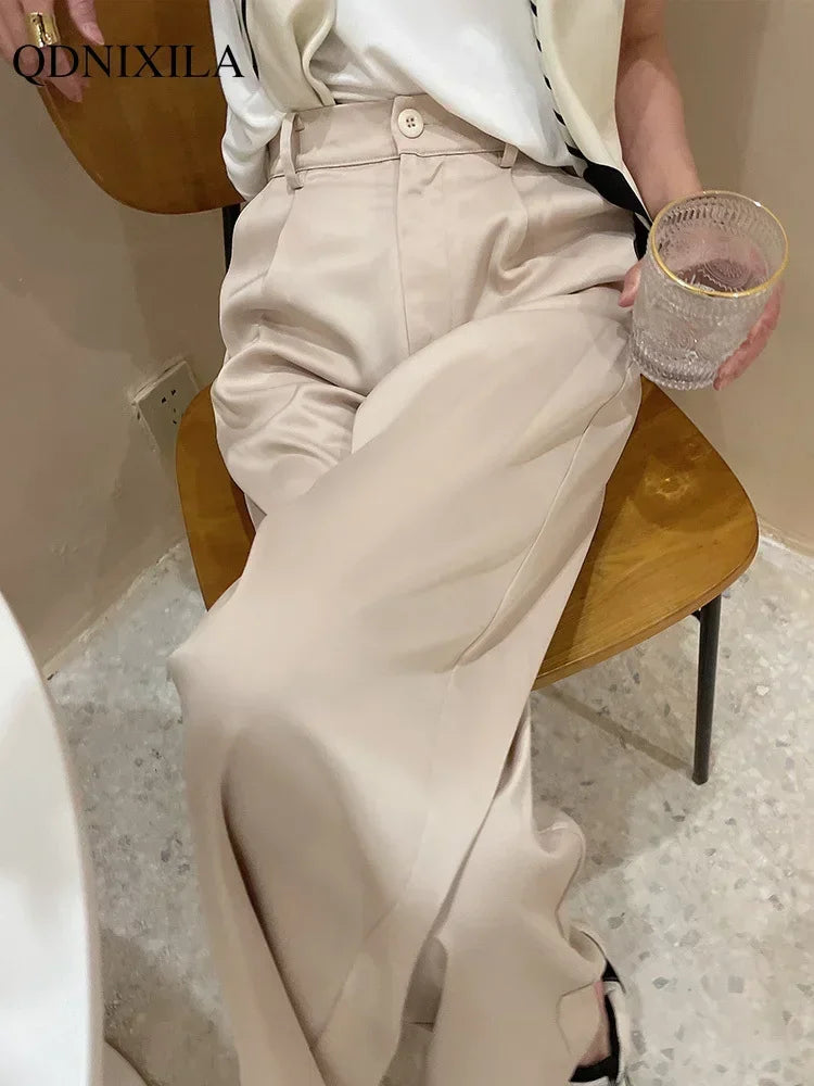 Ice silk Satin Women's Wide Leg, High Waist Pants